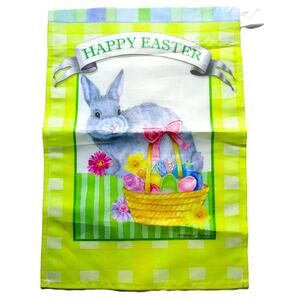 Evergreen Garden Flag Happy Easter Yellow with Basket Eggs Bunny 12x18 inches